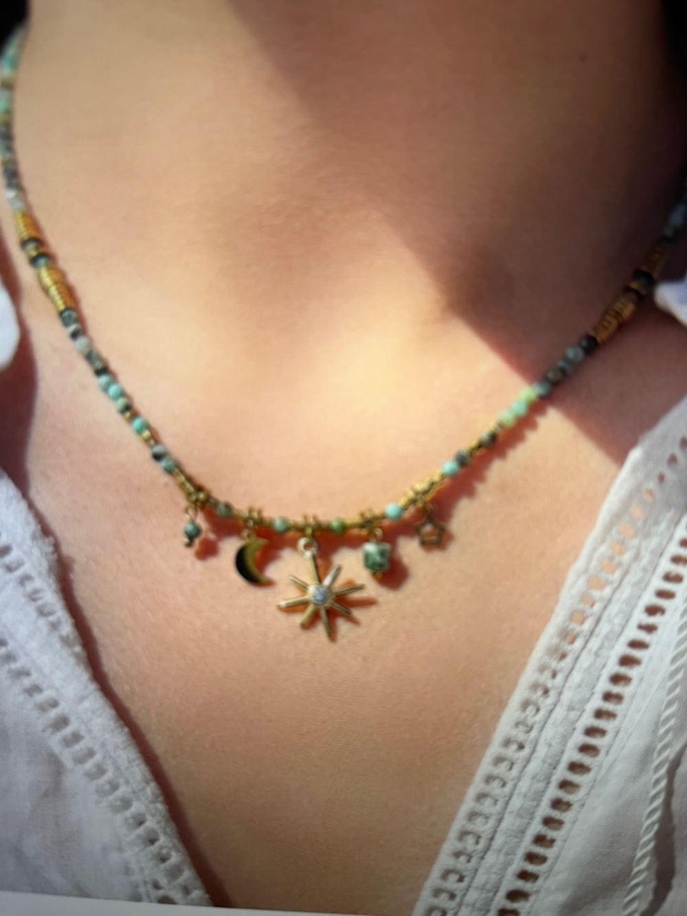 Gold and Turquoise Beaded Necklace